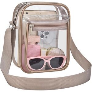 Clear Stadium Crossbody Bag with Khaki Trim